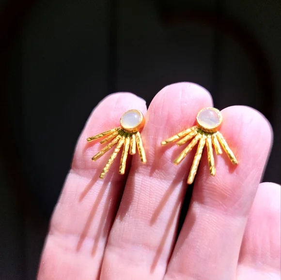 Opal sun burst sterling&gold earrings - Picture 4 of 7